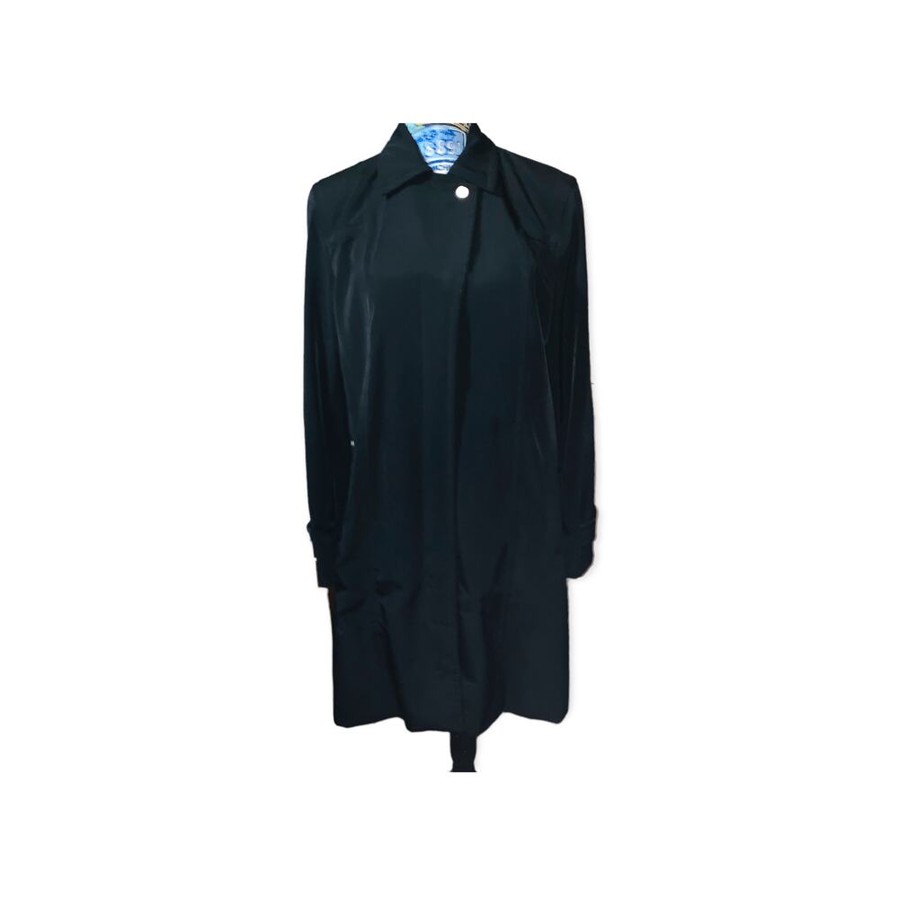 Dana Buchman Black Leopard Print Women Long Sleeve Trench Coat sz med - Picture 5 of 9